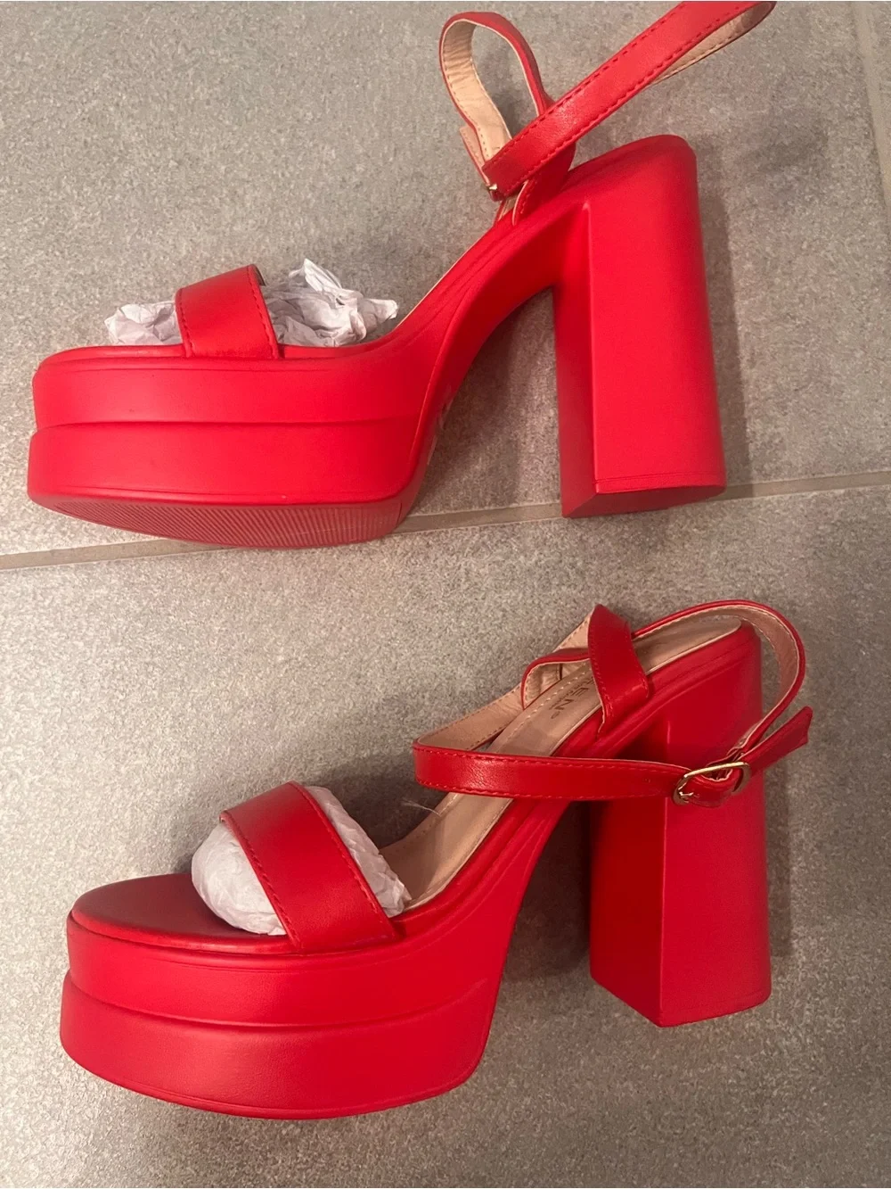 Chunky Red Platform Block Heel Sandals w/ Ankle Strap